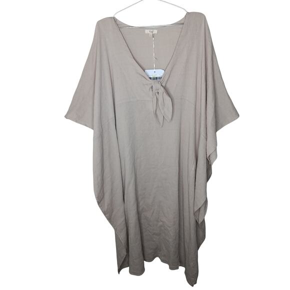 New Easel Kaftan Dress Small Beige Oversized Boho Cotton Tie Front Lounge - Picture 2 of 13